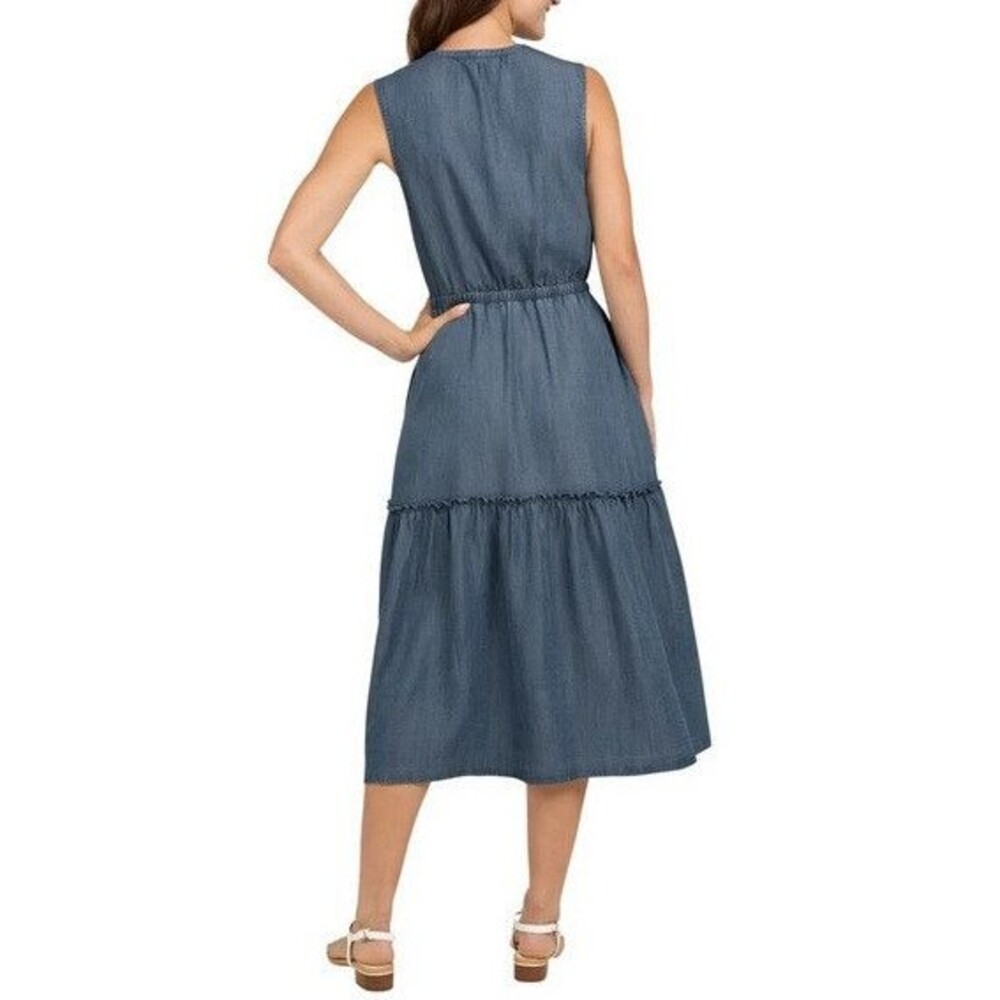 Lands' End Ladies' Tiered Midi Dress Blue Denim Large NWT - Picture 2 of 3